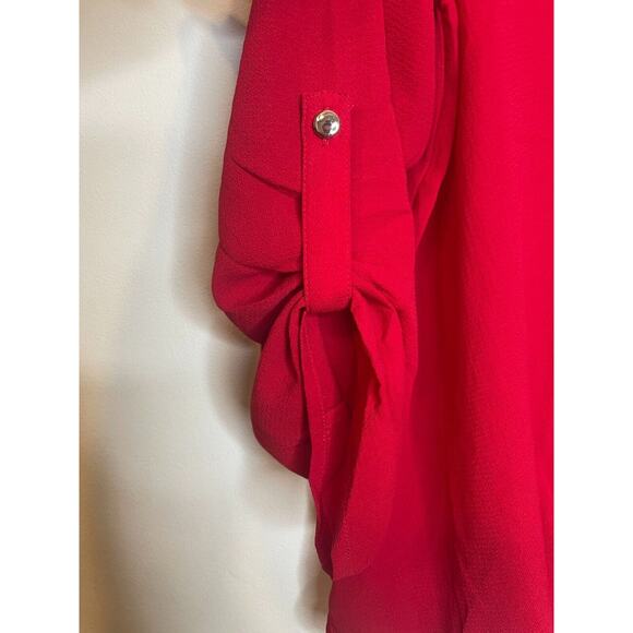 Notations Womens Split Neck Blouse Roll Tab Sleeve Hi-Low Hem Size XL Red - Picture 3 of 7